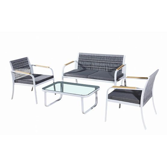 Set di mobili da giardino in alluminio (2 poltrone, divano + tavolino) RARO bianco, grigio