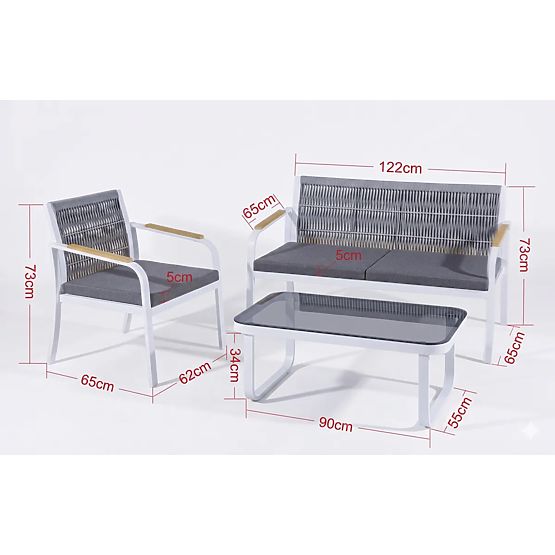 Set di mobili da giardino in alluminio (2 poltrone, divano + tavolino) RARO bianco, grigio