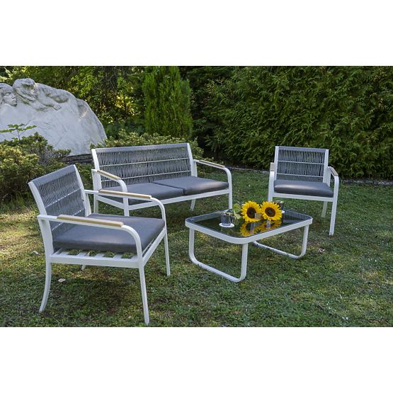Set di mobili da giardino in alluminio (2 poltrone, divano + tavolino) RARO bianco, grigio