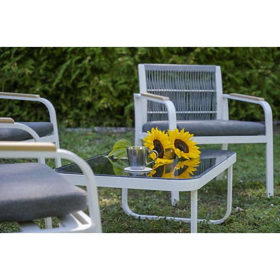 Set di mobili da giardino in alluminio (2 poltrone, divano + tavolino) RARO bianco, grigio