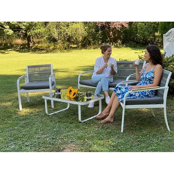 Set di mobili da giardino in alluminio (2 poltrone, divano + tavolino) RARO bianco, grigio