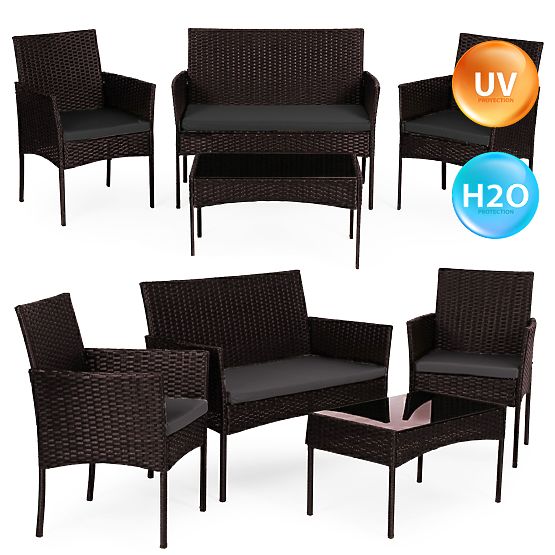 Set di mobili da giardino in technorattan panca tavolo sedie marrone scuro MultiGarden