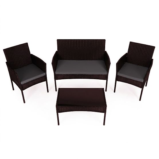 Set di mobili da giardino in technorattan panca tavolo sedie marrone scuro MultiGarden
