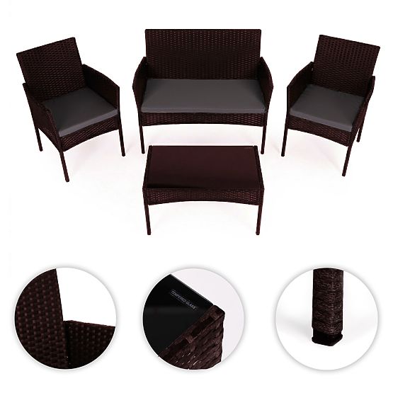 Set di mobili da giardino in technorattan panca tavolo sedie marrone scuro MultiGarden