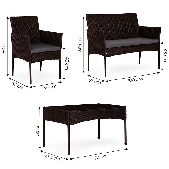 Set di mobili da giardino in technorattan panca tavolo sedie marrone scuro MultiGarden