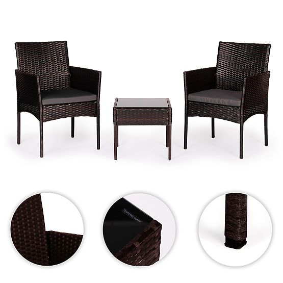 Set di mobili da giardino in tecnorattan 2 sedie tavolo marrone scuro MultiGarden