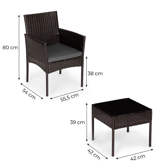 Set di mobili da giardino in tecnorattan 2 sedie tavolo marrone scuro MultiGarden