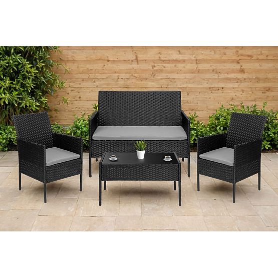 Set di mobili da giardino in tecnorattan MAGNOLIA nero con cuscini grigi