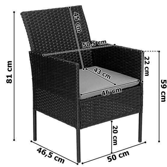Set di mobili da giardino in tecnorattan MAGNOLIA nero con cuscini grigi