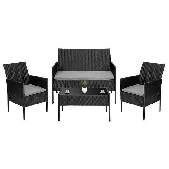Set di mobili da giardino in tecnorattan MAGNOLIA nero con cuscini grigi