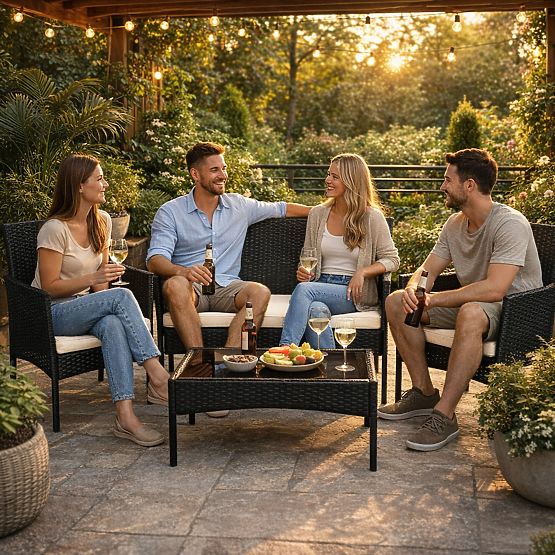 Set di mobili da giardino in tecnorattan panca tavolo sedie nero MultiGarden