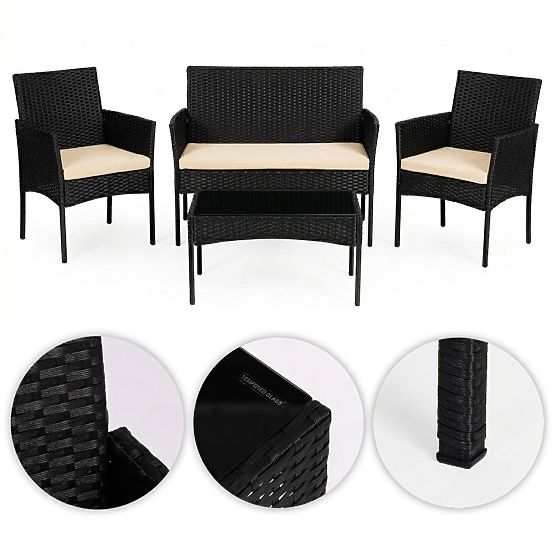 Set di mobili da giardino in tecnorattan panca tavolo sedie nero MultiGarden