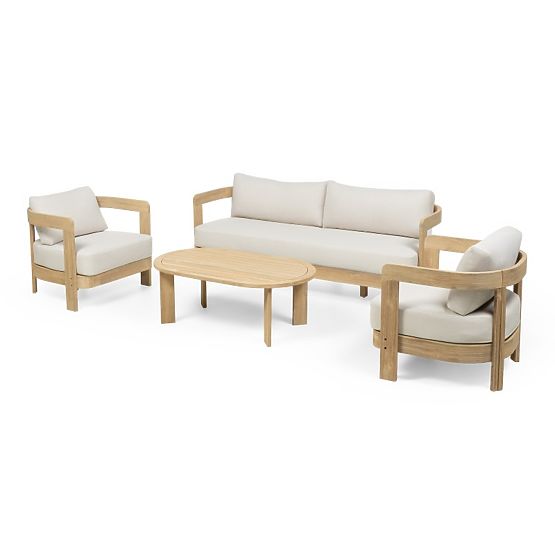 Set di mobili da giardino Japandi in legno di acacia FSC, aspetto teak, beige chiaro, arrotondato