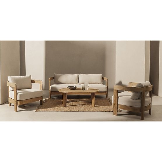 Set di mobili da giardino Japandi in legno di acacia FSC, aspetto teak, beige chiaro, arrotondato