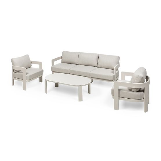 Set di mobili da giardino Japori, alluminio, beige chiaro, arrotondato