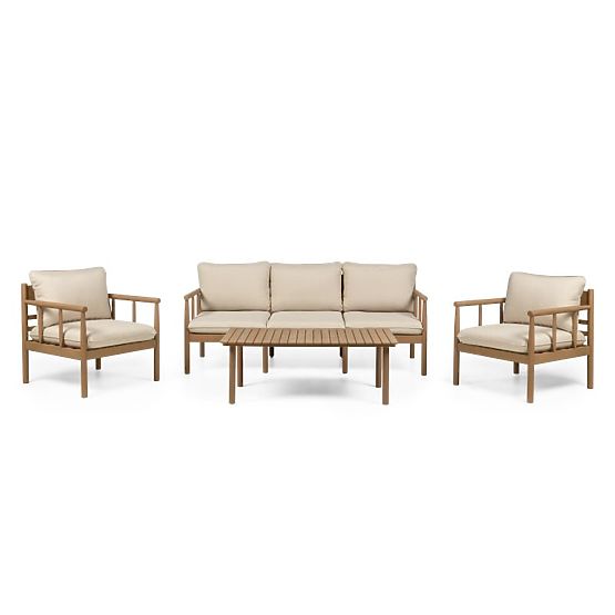 Set di mobili da giardino Mortlake in legno di eucalipto FSC, aspetto teak, beige chiaro