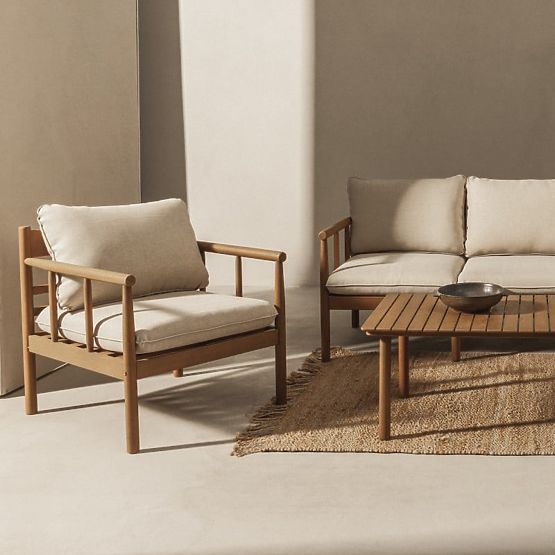 Set di mobili da giardino Mortlake in legno di eucalipto FSC, aspetto teak, beige chiaro
