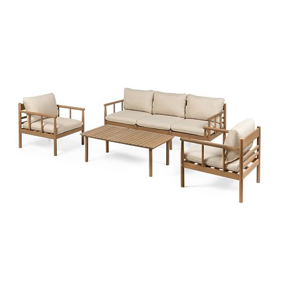 Set di mobili da giardino Mortlake in legno di eucalipto FSC, aspetto teak, beige chiaro