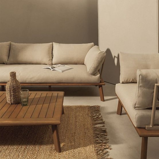 Set di mobili da giardino Penne in legno di eucalipto FSC, alluminio, beige