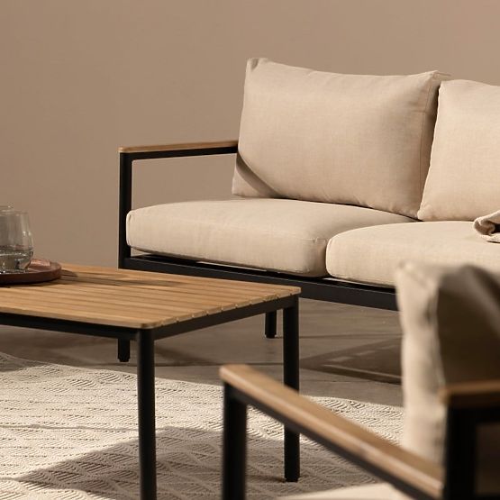 Set di mobili da giardino Porticello, alluminio, legno di acacia FSC, effetto teak, beige/nero
