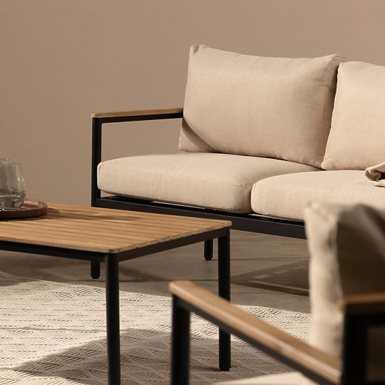 Set di mobili da giardino Porticello, alluminio, legno di acacia FSC, effetto teak, beige/nero