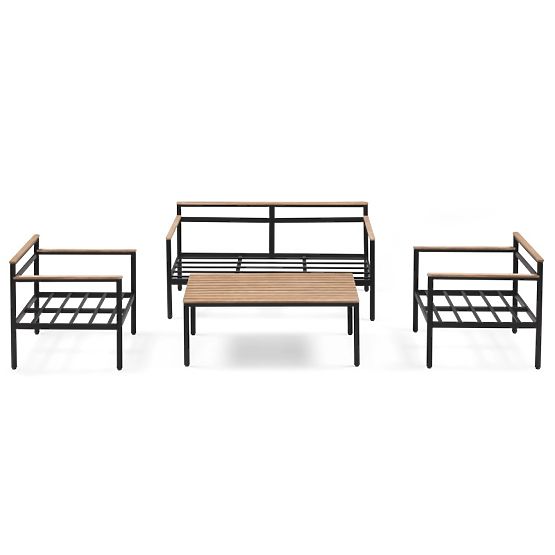 Set di mobili da giardino Porticello, alluminio, legno di acacia FSC, effetto teak, beige/nero