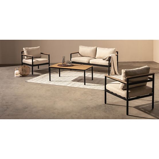 Set di mobili da giardino Porticello, alluminio, legno di acacia FSC, effetto teak, beige/nero