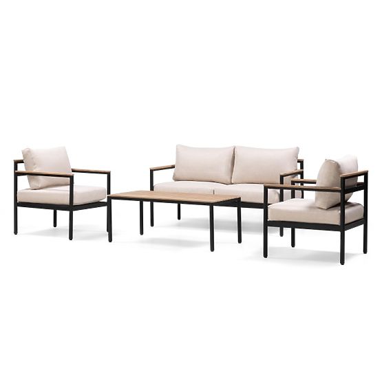 Set di mobili da giardino Porticello, alluminio, legno di acacia FSC, effetto teak, beige/nero