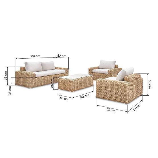 Set di mobili da giardino Sandy, rattan sintetico, beige