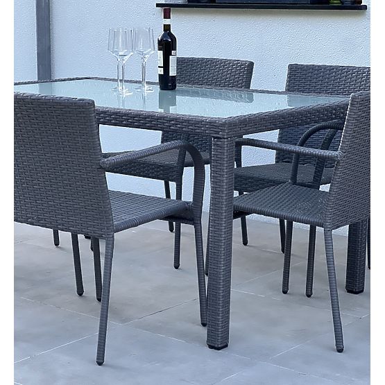 Set di mobili da pranzo in tecnorattan (tavolo 150×90 cm + 6 sedie) AVVICENTE, nero