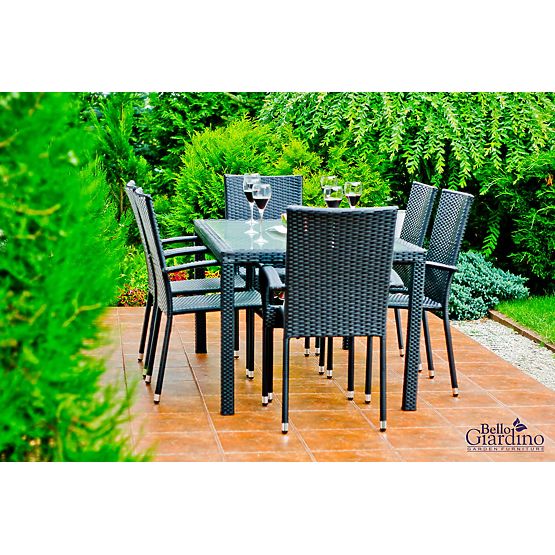 Set di mobili da pranzo in tecnorattan (tavolo 150×90 cm + 6 sedie) AVVICENTE, nero