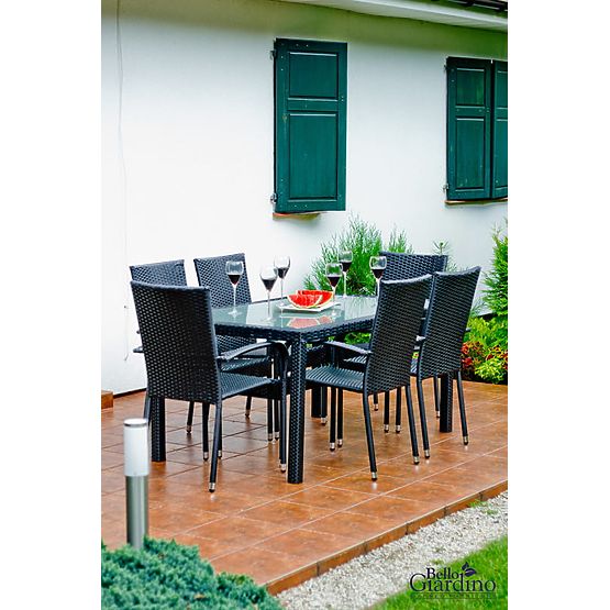 Set di mobili da pranzo in tecnorattan (tavolo 150×90 cm + 6 sedie) AVVICENTE, nero