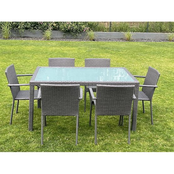 Set di mobili da pranzo in tecnorattan (tavolo 150x90cm + 6 sedie) AVVICENTE grigio