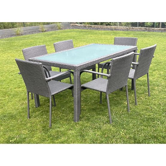 Set di mobili da pranzo in tecnorattan (tavolo 150x90cm + 6 sedie) AVVICENTE grigio