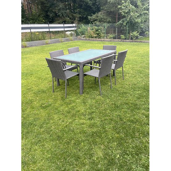 Set di mobili da pranzo in tecnorattan (tavolo 150x90cm + 6 sedie) AVVICENTE grigio