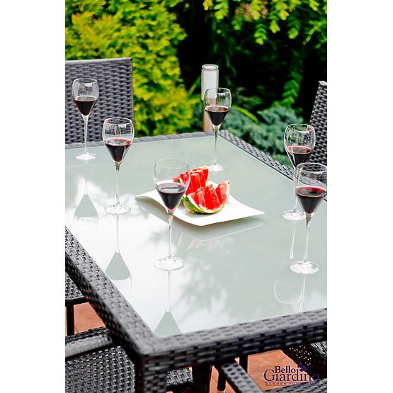 Set di mobili da pranzo in tecnorattan (tavolo 150x90cm + 6 sedie) AVVICENTE grigio