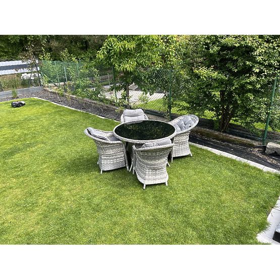 Set di mobili da tavolo in tecnorattan (4 poltrone + tavolo rotondo) MODERNO grigio chiaro