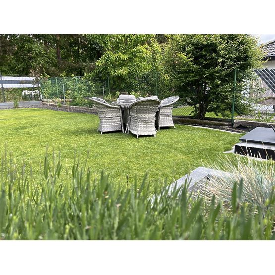 Set di mobili da tavolo in tecnorattan (4 poltrone + tavolo rotondo) MODERNO grigio chiaro