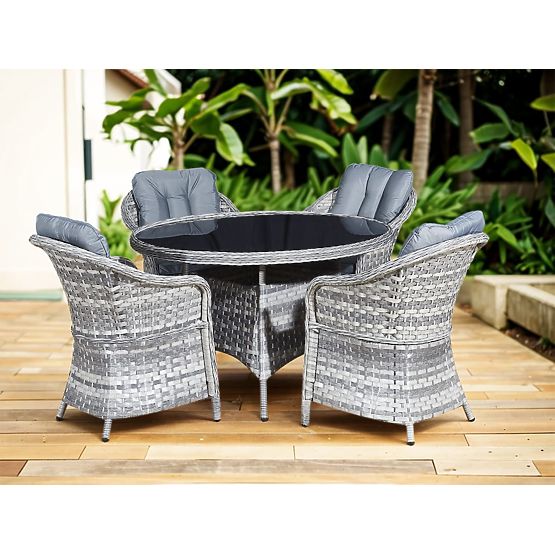 Set di mobili da tavolo in tecnorattan (4 poltrone + tavolo rotondo) MODERNO grigio chiaro