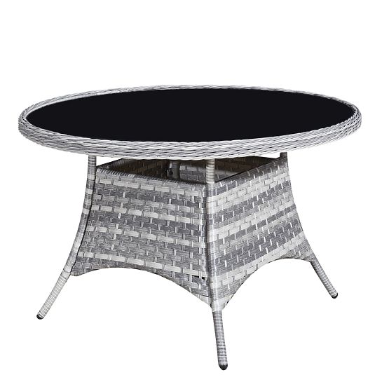 Set di mobili da tavolo in tecnorattan (4 poltrone + tavolo rotondo) MODERNO grigio chiaro