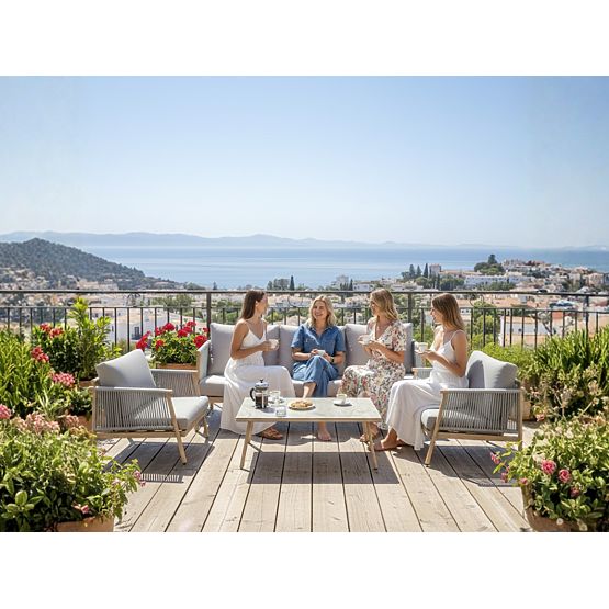 Set di mobili da terrazza in alluminio (Grande divano, 2 poltrone e tavolino) BLANDO grigio chiaro, 