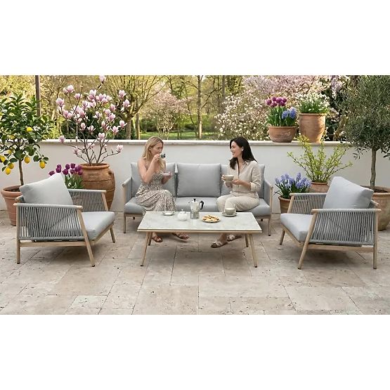 Set di mobili da terrazza in alluminio (Grande divano, 2 poltrone e tavolino) BLANDO grigio chiaro, 