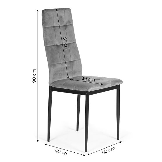 Set di sedie in velluto per sala da pranzo e soggiorno 4 pezzi grigie
