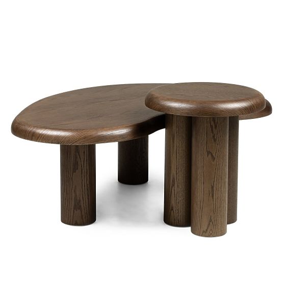 Set di tavolini Sirocco, rovere scuro, forme arrotondate