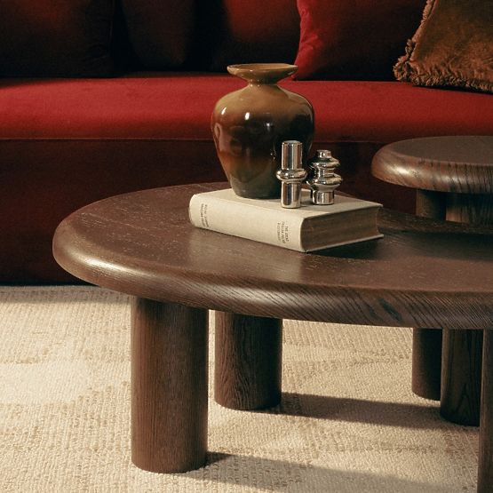 Set di tavolini Sirocco, rovere scuro, forme arrotondate