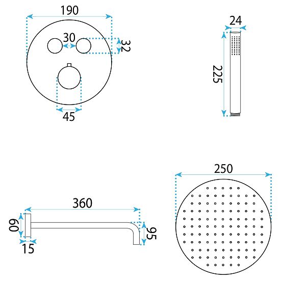 Set doccia a incasso con termostato Rea Lungo Diamond Cromo+ BOX