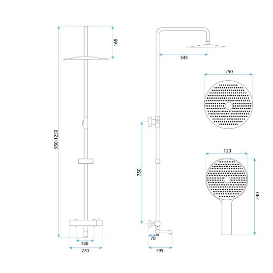 Set Doccia a Parete con Termostato Rea Lungo Diamond Rame