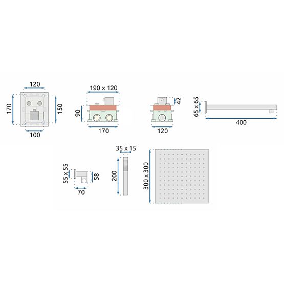 Set doccia ad incasso con termostato FENIX DAVIS Oro + BOX