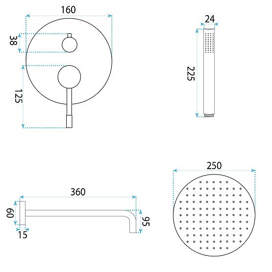 Set doccia ad incasso Rea Lungo Diamond Cromo + BOX
