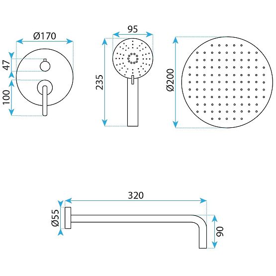 Set doccia ad incasso Rea Ontario Oro Spazzolato + BOX